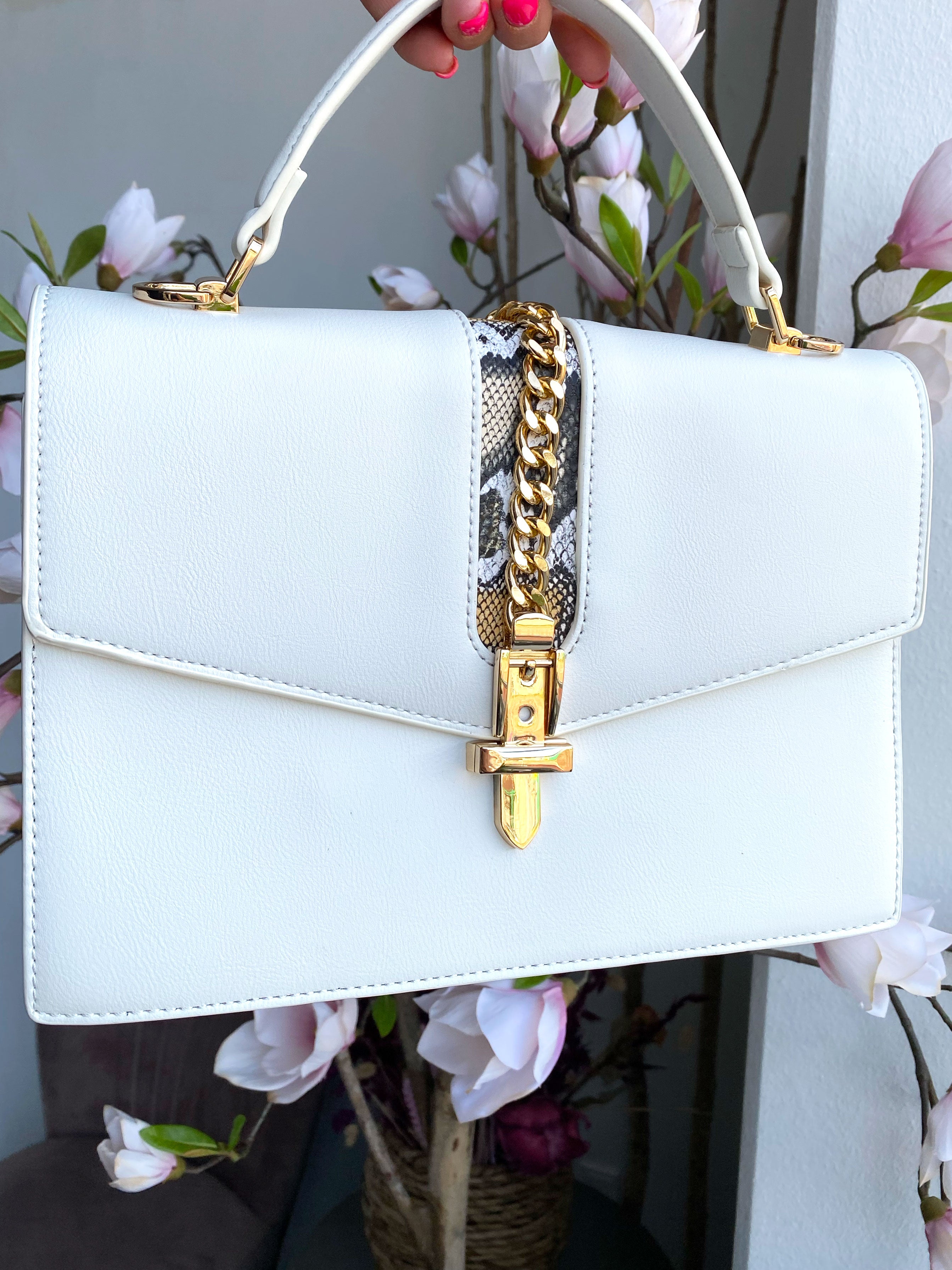 Rio - Håndtaske med gulddetaljer og slangeprint